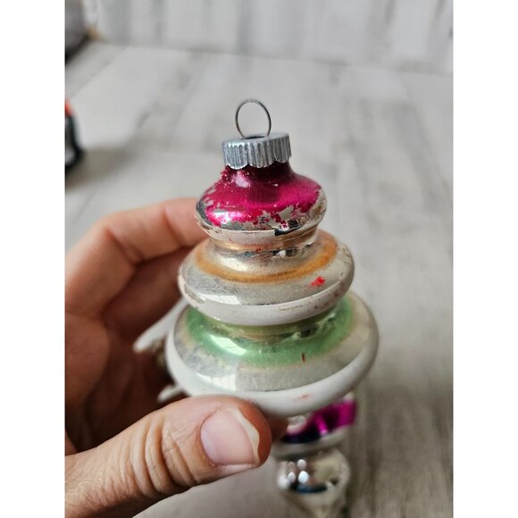 Vintage radko shiny Brite UFO striped red green tree ornament mercury glass refl - Picture 2 of 14